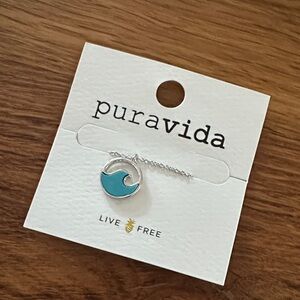 Pura Vida Silver and Blue stone Wave Necklace